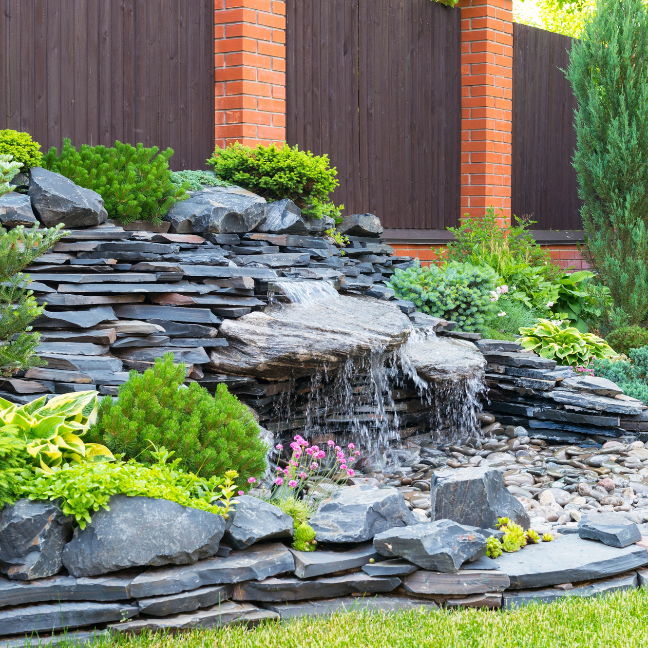Commercial slate and stone waterfall