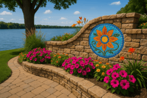 Retaining wall with artistic touch