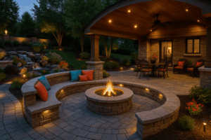 custom patio with landscaping features