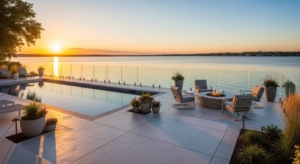 lakeside concrete pool deck