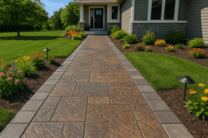 residential decorative stamped concrete sidewalk