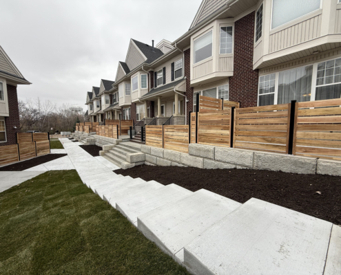 Concrete Work- retaining walls and sidewalks and stairs for complex Concrete Work- retaining walls and sidewalks and stairs for complex